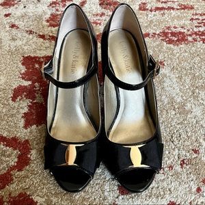 Kelly & Katie Black Mary-Jane Peep Toe Pumps